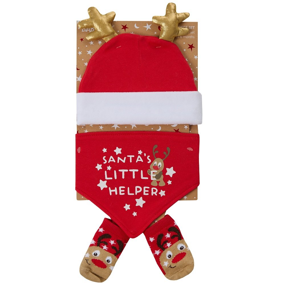 Baby Christmas Reindeer Hat, Bib & Socks Set