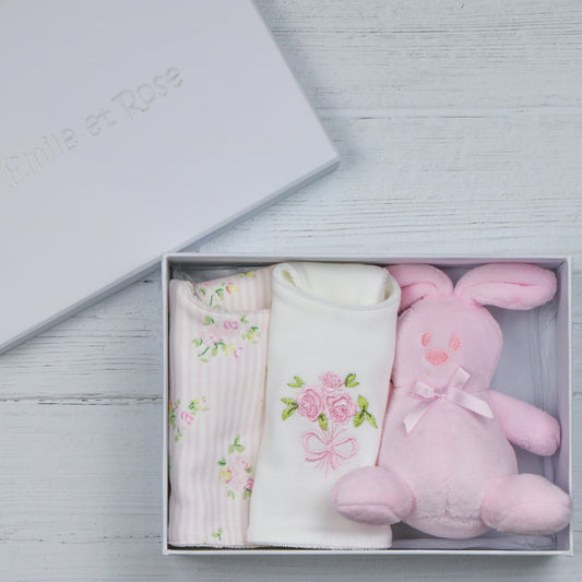 Tilda Pink Floral Print Bib Gift Set
