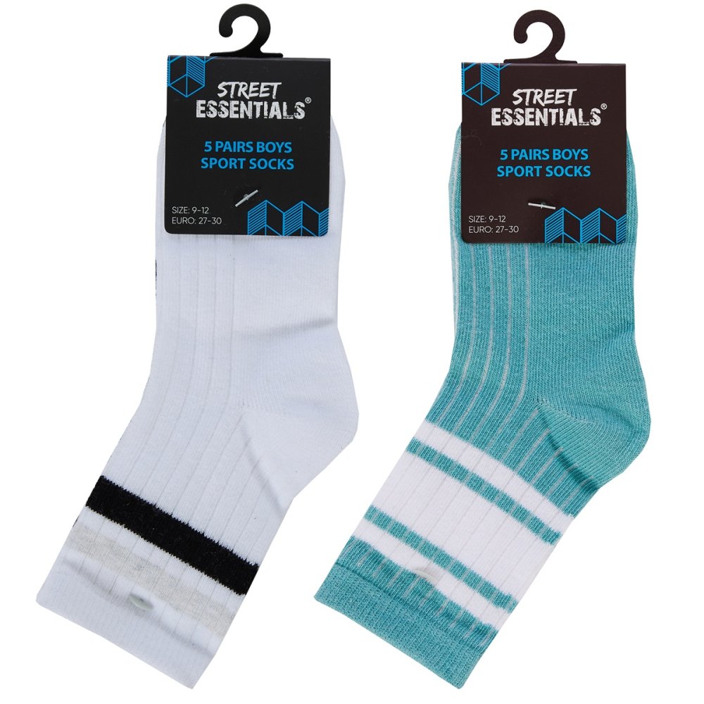 Boys 5 Pack Stripe Ribbed Sport Socks