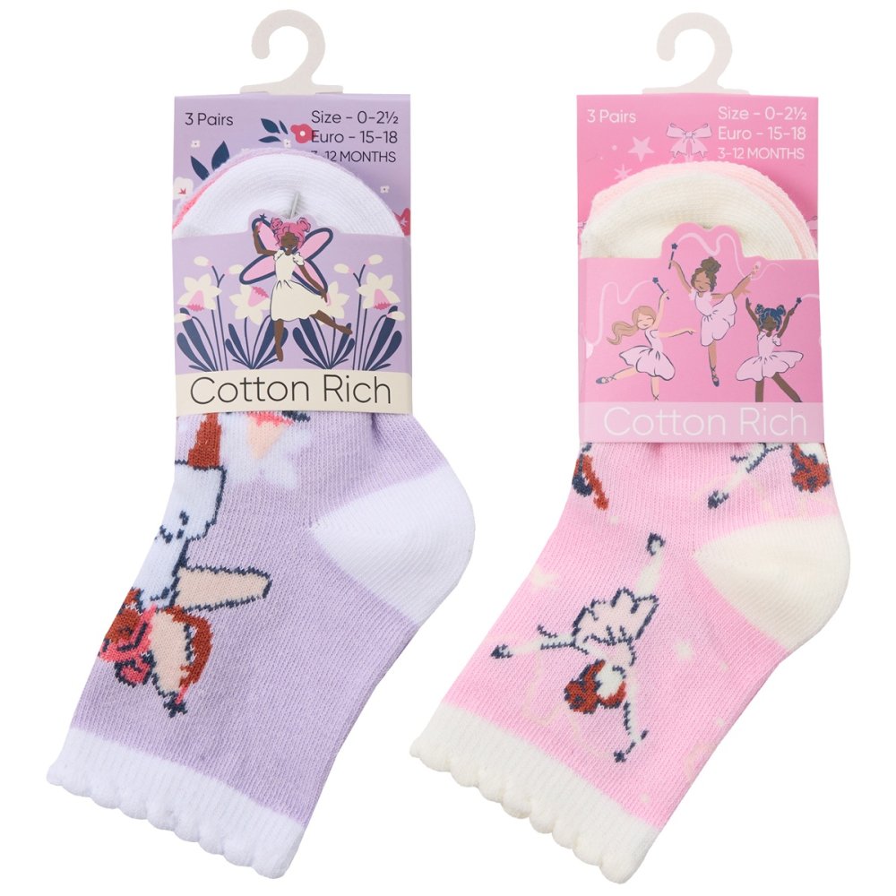 Baby Girls 3 Pack Design Socks