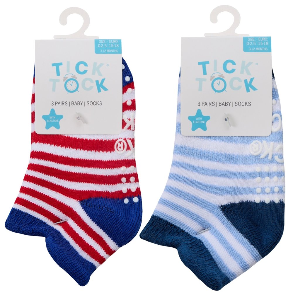 Baby Boys 3 Pack Terry Trainer Liner Socks With Grippers