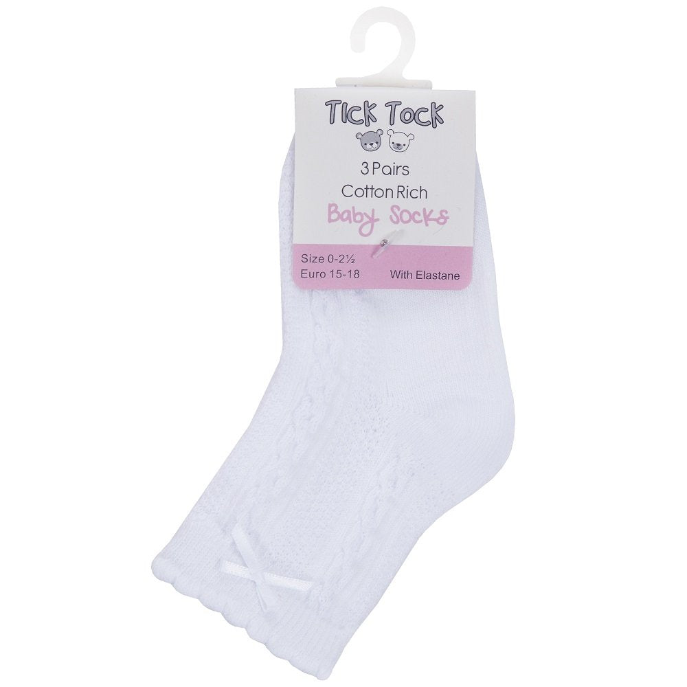 Baby Girls White 3 Pack Cable/ Bow Socks