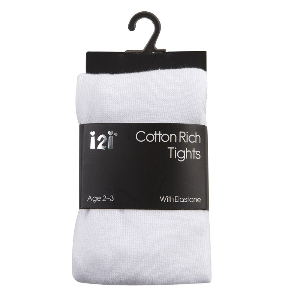 Girls Plain White Cotton Rich Tights