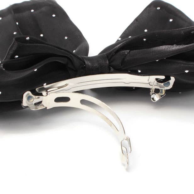 Black double bow hair clip with tails 8cm