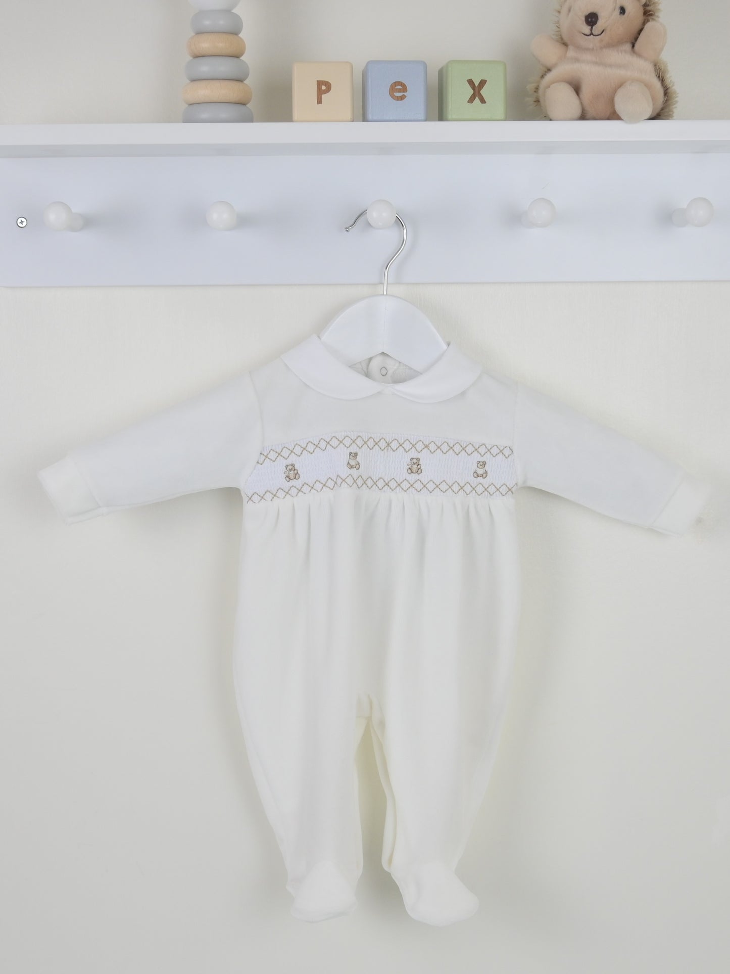 Ivory Teddy Smocked Sleepsuit