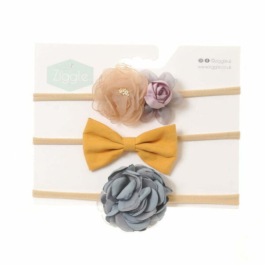 Grey and Mustard Roses Hairbow Set
