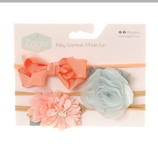 Peach and Mint Roses Hairbow Set