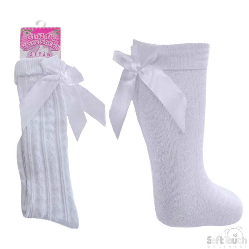 White Knee Length Socks with Bow