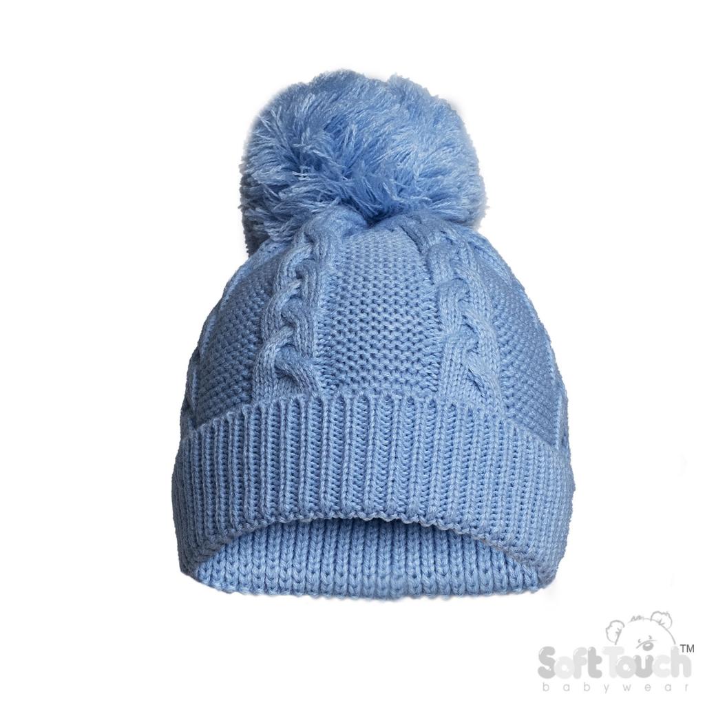 Blue Elegance Cable Knit Pom Pom Hat