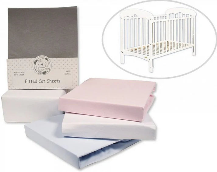 2 Pack Cotton Cot Sheets - Fitted - (60x120CM)