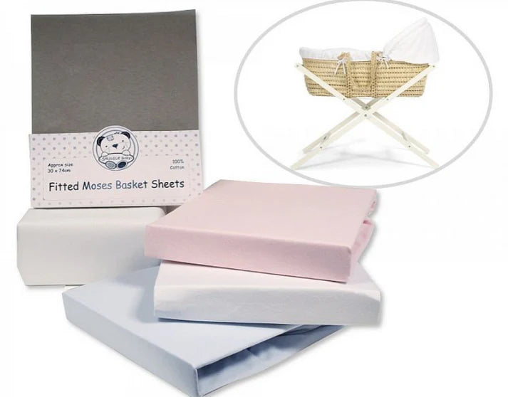 2 Pack Moses Basket Cotton Sheets - Fitted - (30x74CM)