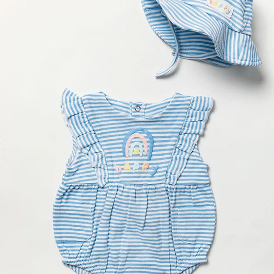Baby Girls Romper & Sunhat Set - Stripes