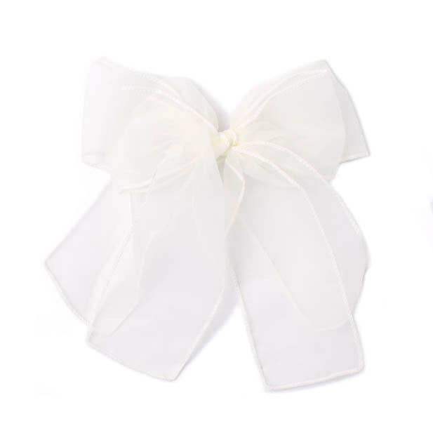 Ivory double bow barrette clip with tails