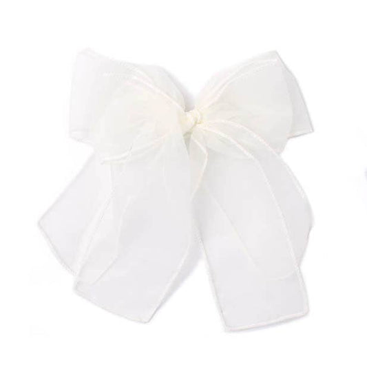 Ivory double bow barrette clip with tails