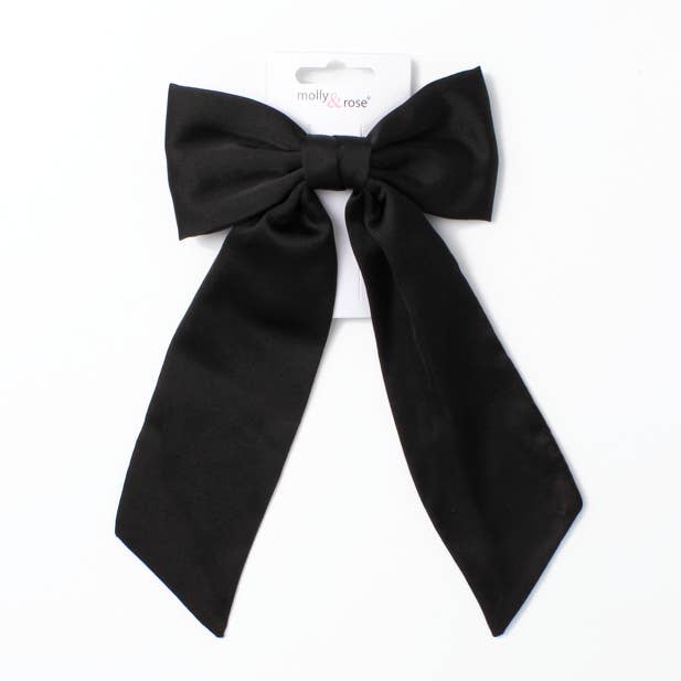 Black bow barrette clip with tails 10cm