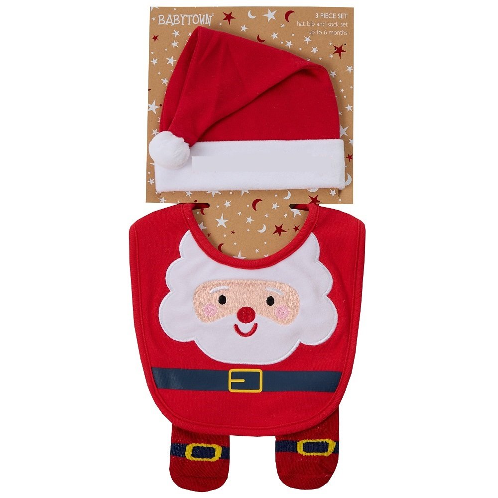 Baby Christmas Santa Hat, Bib & Socks Set