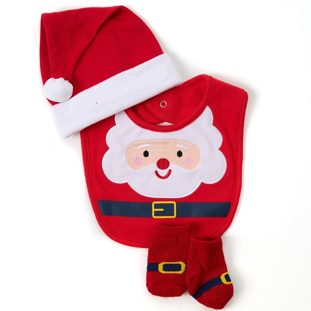 Baby Christmas Santa Hat, Bib & Socks Set