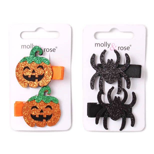 Card of 2 Halloween glitter motif clips 3.5cm