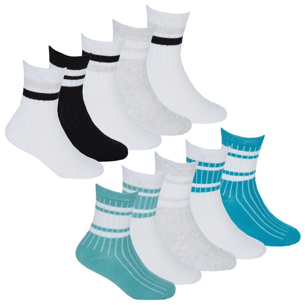 Boys 5 Pack Stripe Ribbed Sport Socks