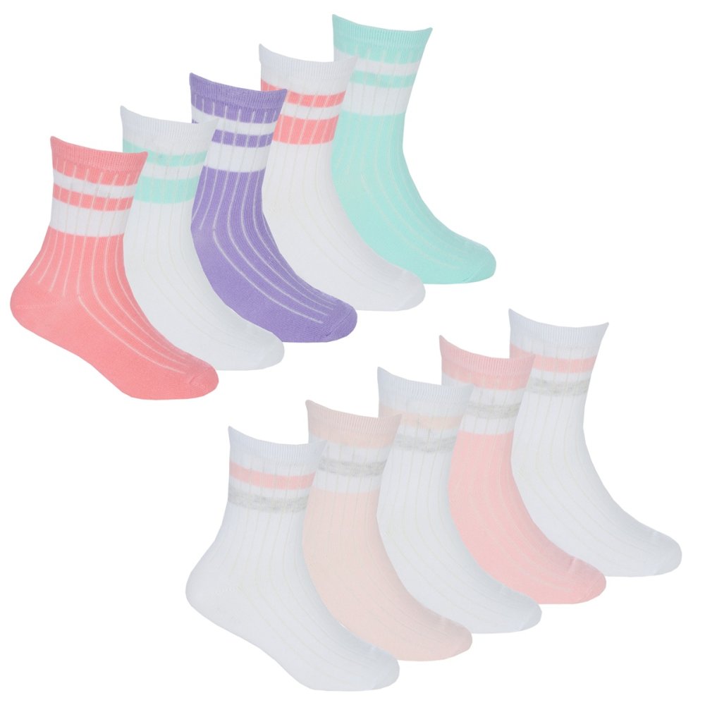 Girls 5 Pack Stripe Ribbed Sport Socks