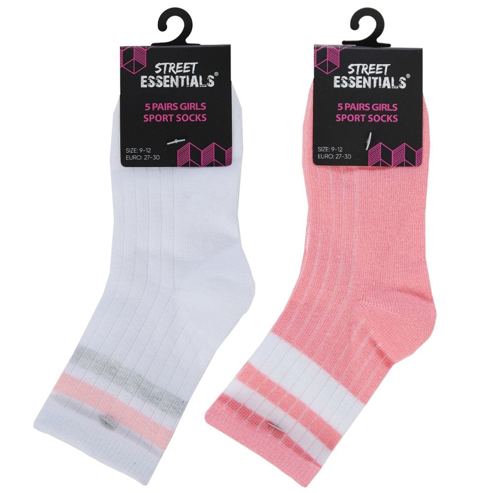 Girls 5 Pack Stripe Ribbed Sport Socks