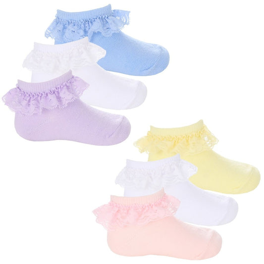 Baby Girls 3 Pack Lace Frill Trainer Socks