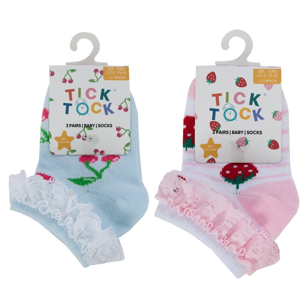 Baby Girls 3 Pack Fruity Lace Frill Socks