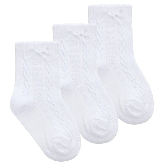 Baby Girls White 3 Pack Cable/ Bow Socks