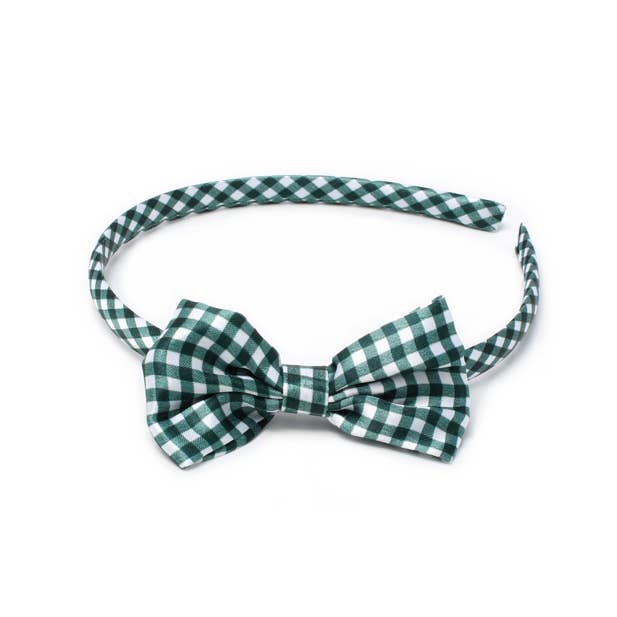 Bottle Green Clips, elastic bands and gingham aliceband set