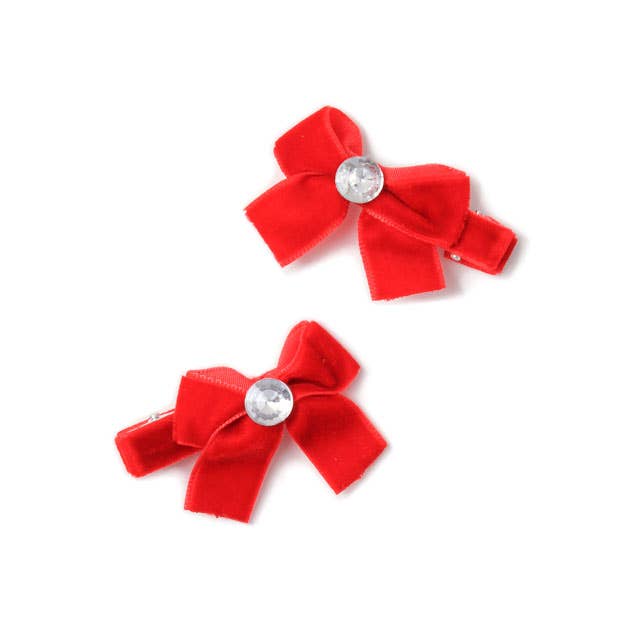 Red velvet bow hair clips
