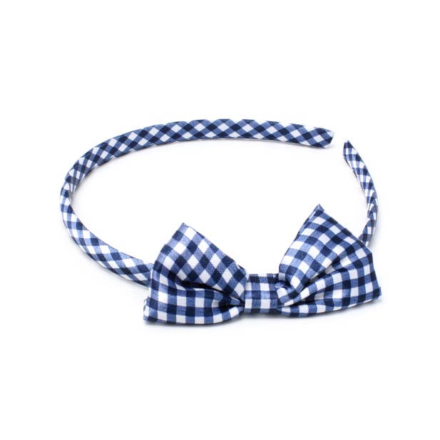 Navy Blue Clips, elastic bands and gingham aliceband set