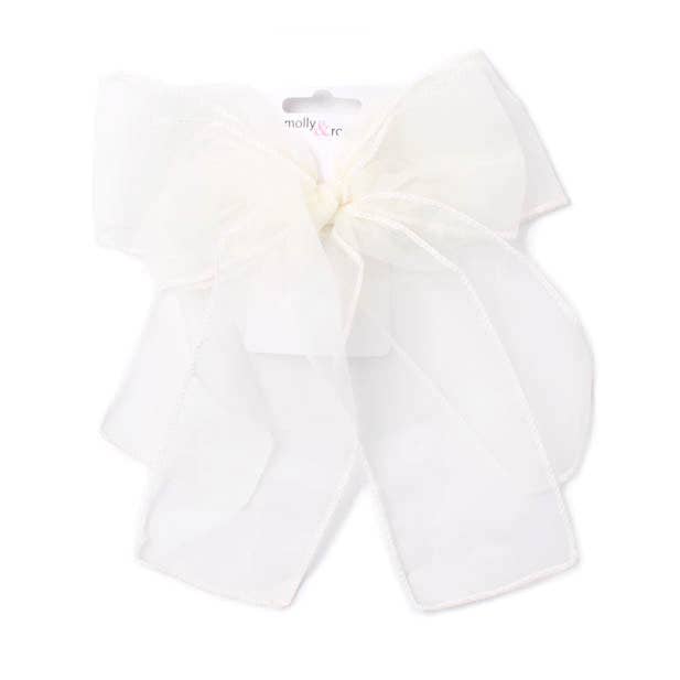 Ivory double bow barrette clip with tails