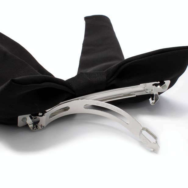 Black bow barrette clip with tails 10cm