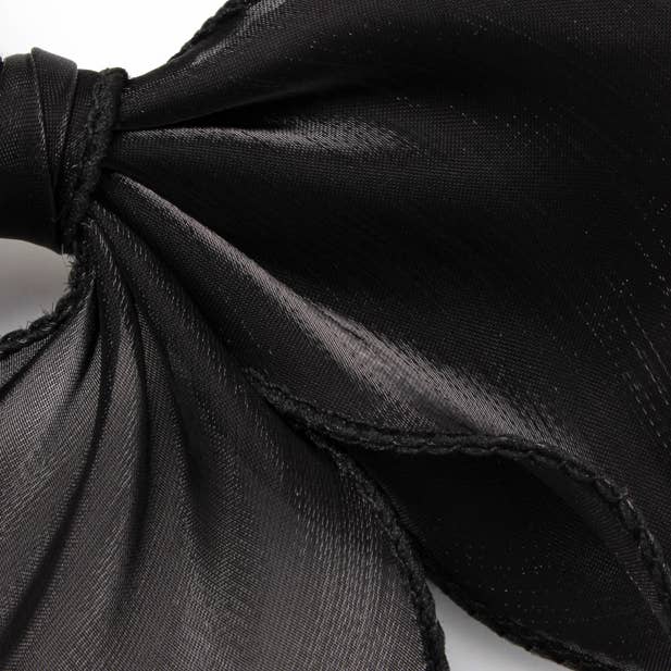 Black chiffon double bow barrette clip with tails 8cm