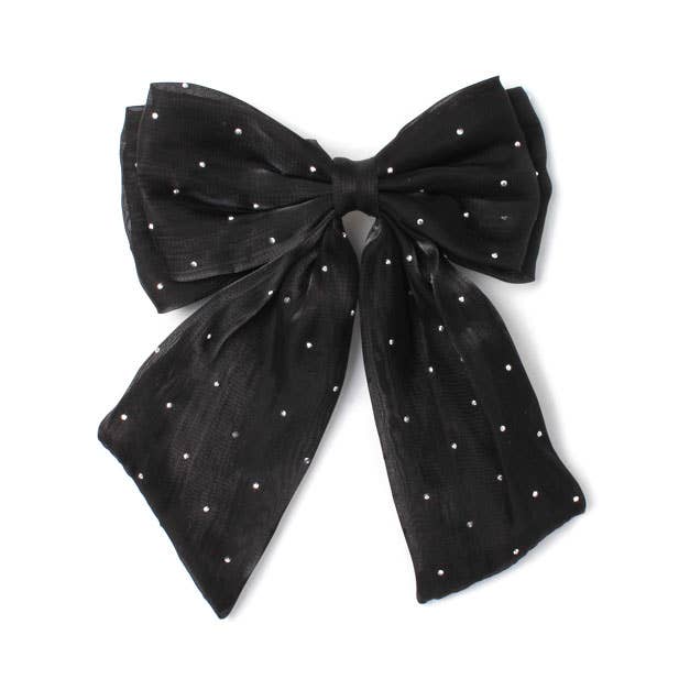 Black double bow hair clip with tails 8cm