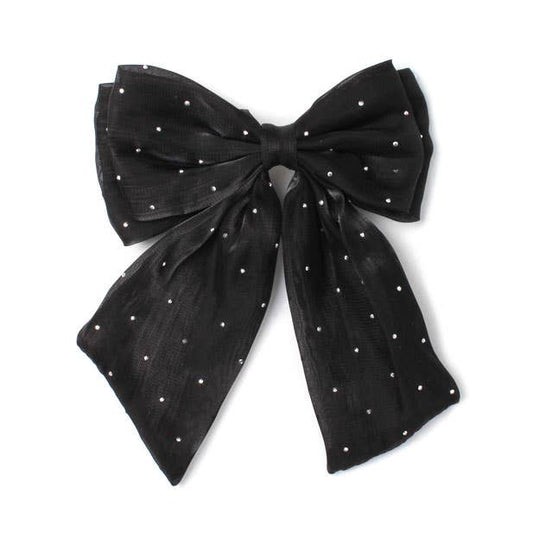 Black double bow hair clip with tails 8cm