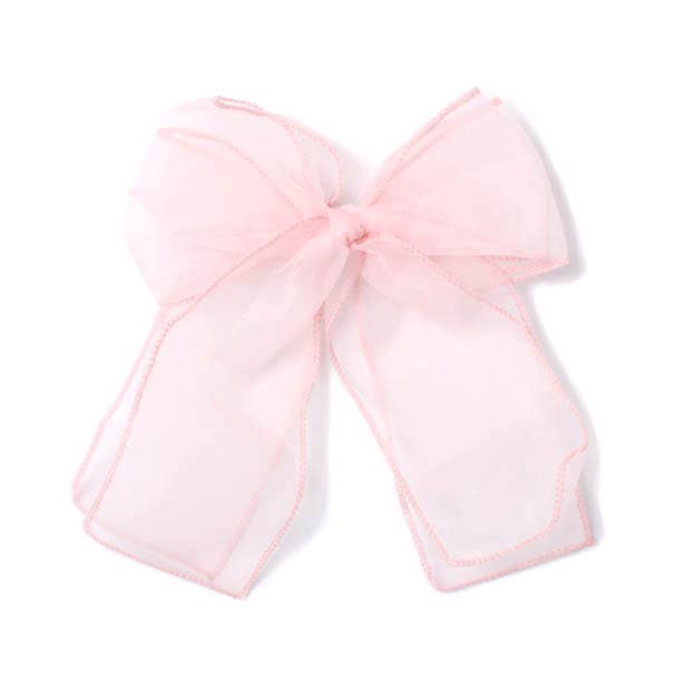 Pale Pink chiffon double bow barrette clip