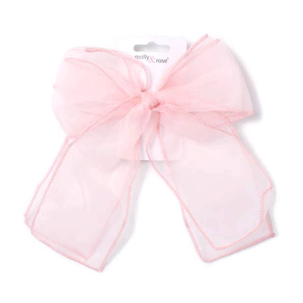 Pale Pink chiffon double bow barrette clip