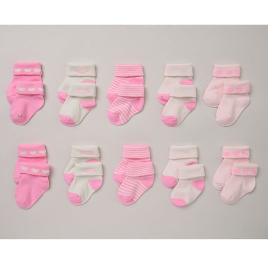 Baby Girls 10 Pack Hearts & Stripes Socks