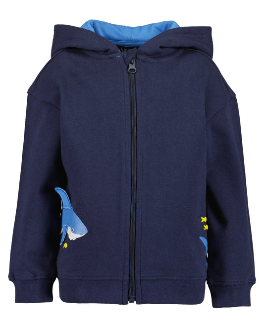 Navy Shark Zip Up Hoodie