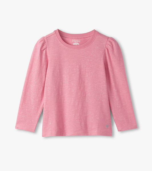 Pink Sparkle Puff Sleeve Top