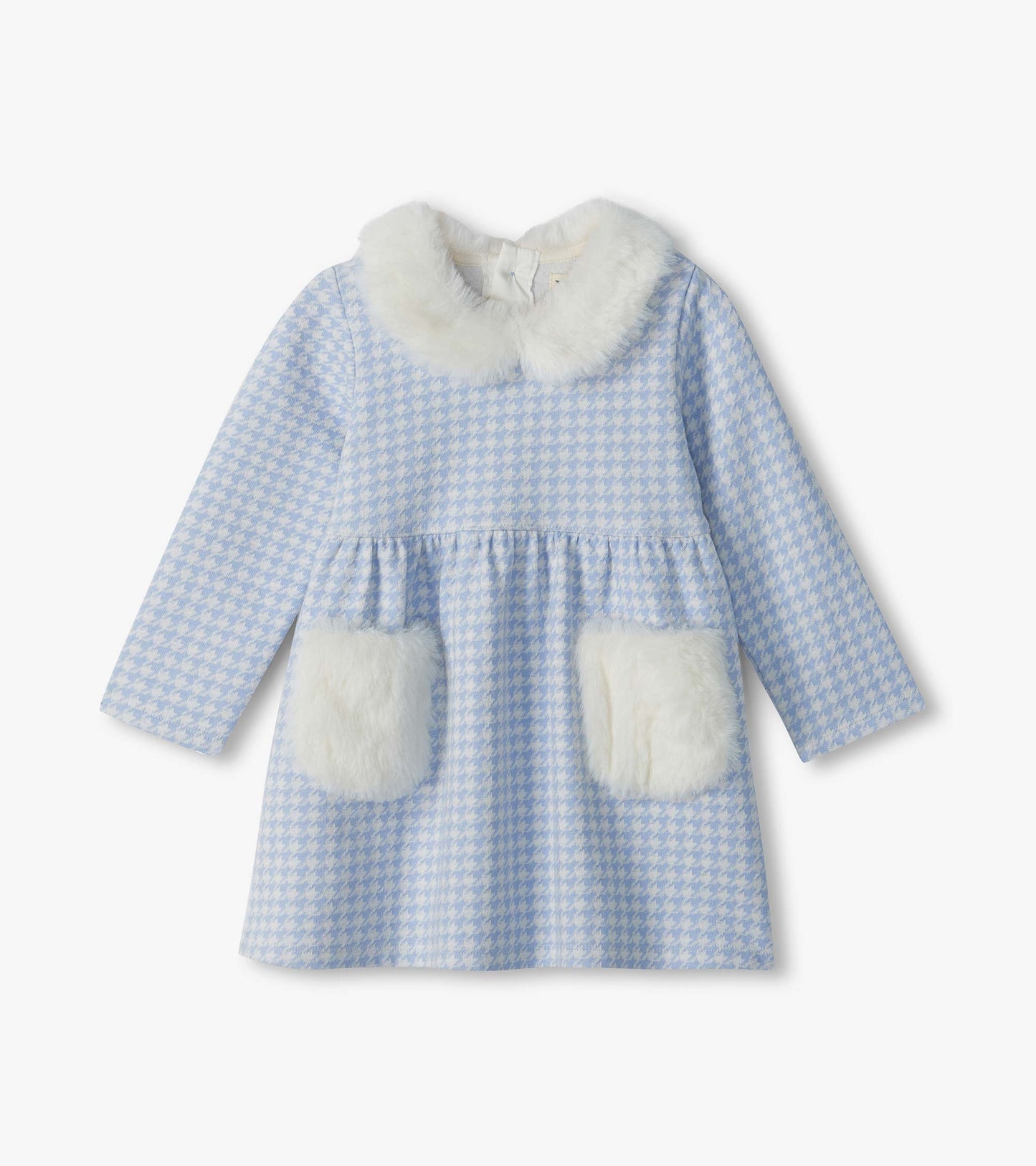 Blue Dress with Fun Fur Trim