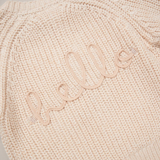 Baby Cream Cotton Knit Cardigan With Embroidery Detail- Hello
