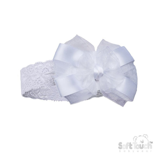 Baby White Lace Headband with Bow