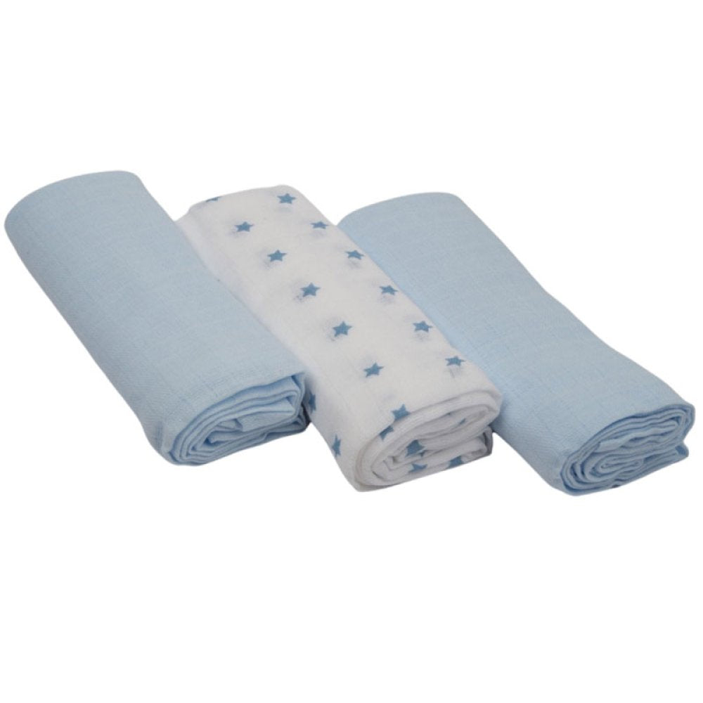 Blue 3 Pack Muslin Squares in Gift Bag