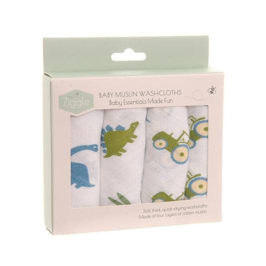 Tractors and Dinosaurs Washcloths