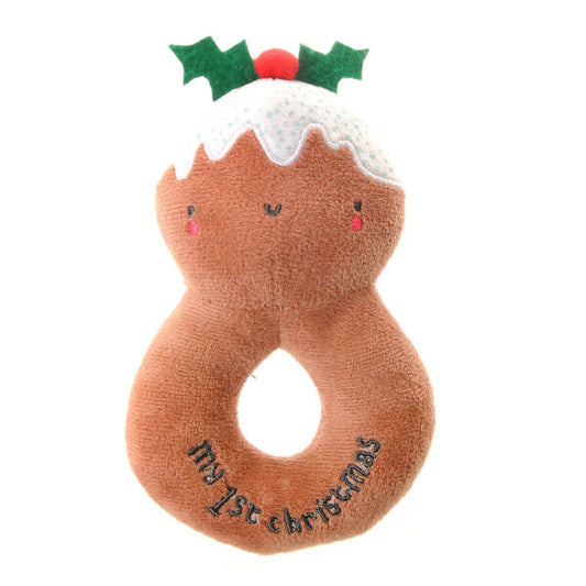 My First Christmas Pudding Plush Baby Rattle