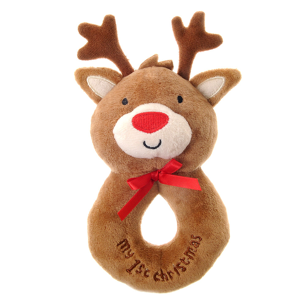 My First Christmas Reindeer Plush Baby Rattle