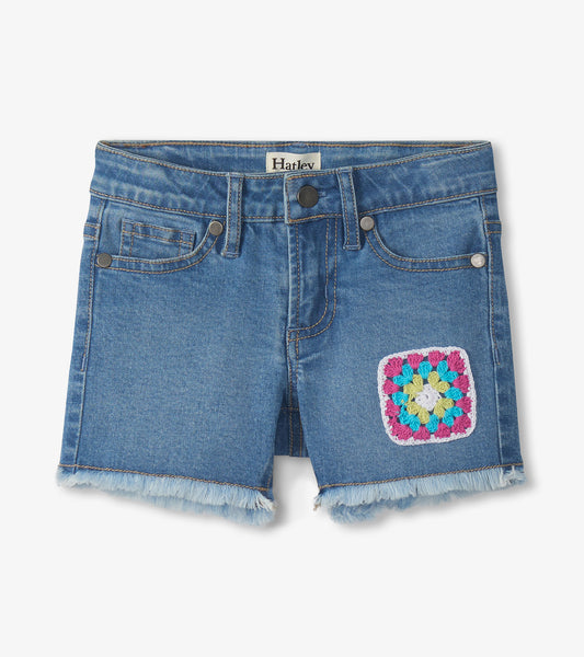 Crochet Patch Denim Shorts
