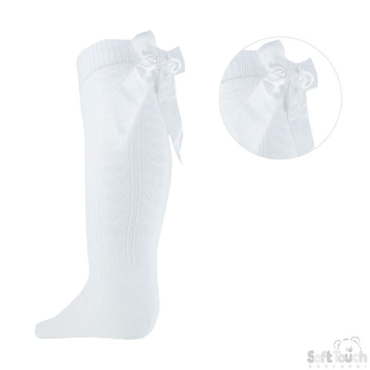 White Knee Length Socks with Bow